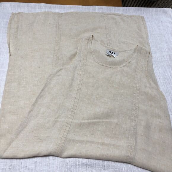 Flax Linen Maxi Dress Women S Cream Sleeveless Midi Relax Side Slits Lagenlook - Picture 11 of 14